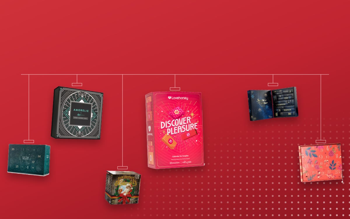 Advent calendars for Couples: Lovehoney Discover Pleasure 2025, AMORELIE Luxury Edition, EIS Deluxe Erotic 2024, John Lewis Fizz, All Red Wine, Kalea Beer Edition Germany 2024
