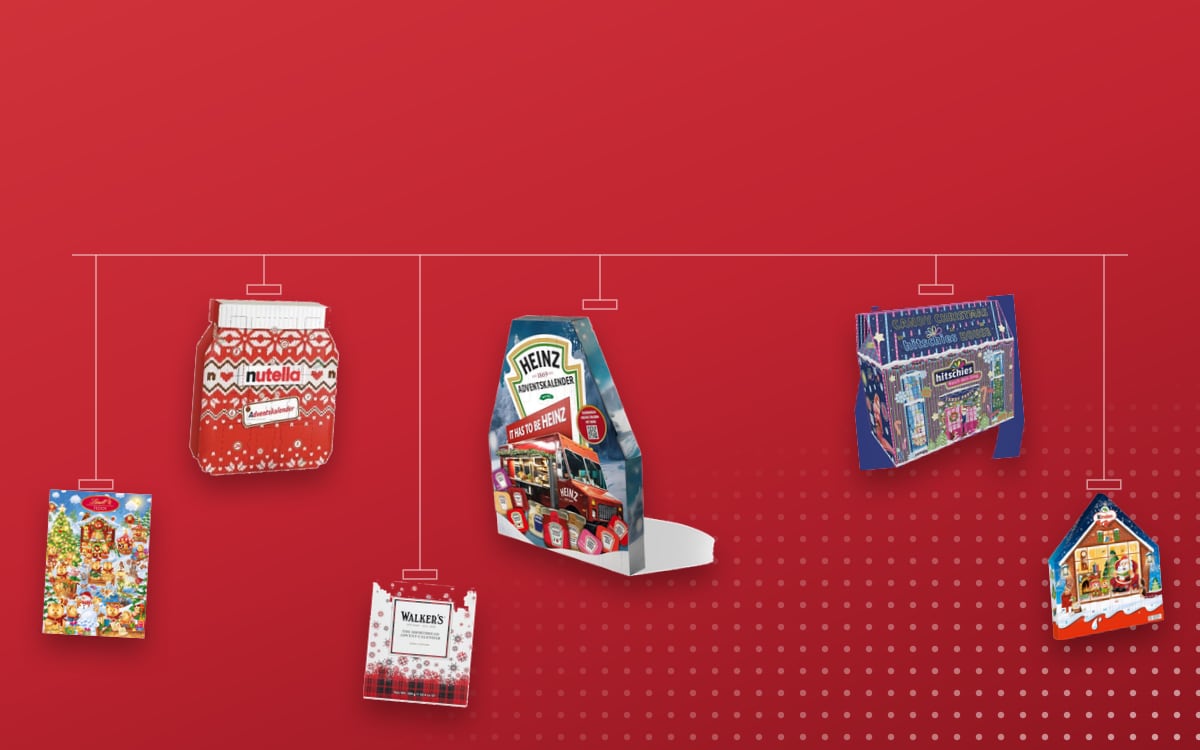 Advent calendars for Family: Heinz 2024, Nutella Chocolate, Hitschler Hitschies Candy 2024, Lindt Chocolate Teddy Bear Hidden Game, Kinder Maxi Mix, Walkers Shortbread 2025