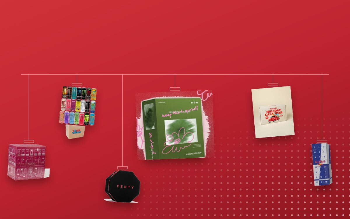 Advent calendars for Friend: Sukoshi 2026, Monster Energy Drink 12 Assorted Flavours, Barebells 2025, Westwing 2026, Red Bull 2024 Official, Fenty Beauty + Skin 2025