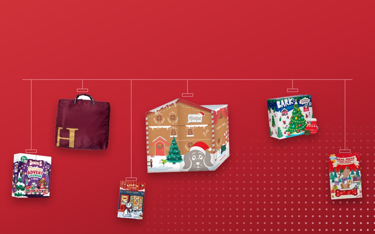 Advent calendars for Pets: MjAMjAM Dog 2025, Hööks 2024, BarkBox Howly Jowly Holidays 2026, Denzel's Advent Calendar 2026, Good Boy Real Meat Dog Advent Calendar 2026, Lily's Kitchen Cat 2026