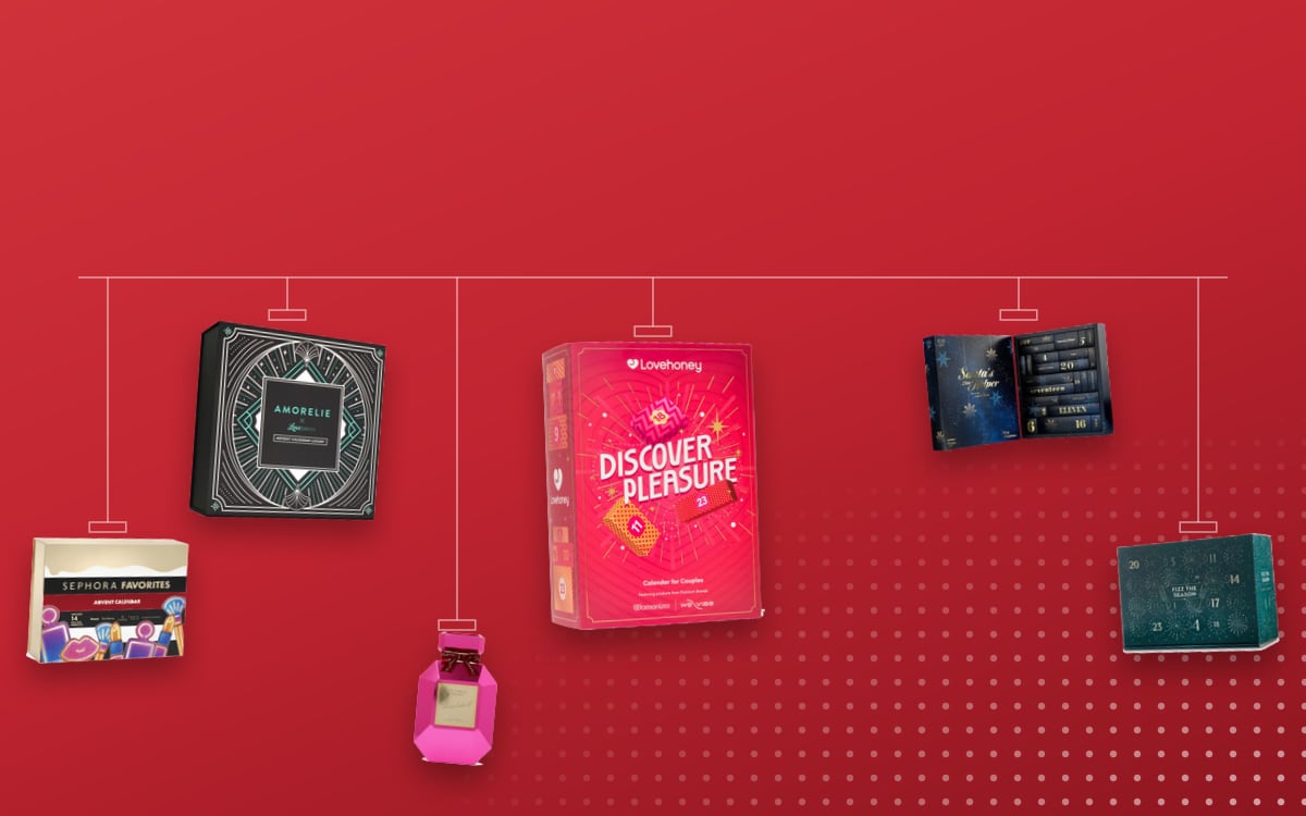 Advent calendars Romantic: Lovehoney Discover Pleasure 2025, AMORELIE Luxury Edition, EIS Deluxe Erotic 2024, Sephora Favourites EU 2025, John Lewis Fizz, Victoria's Secret The Bombshell 2025