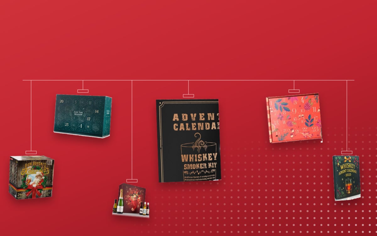 Advent calendars Alcohol: ESPRAY Bourbon Smoker, John Lewis Fizz, All Red Wine, Kalea Beer Edition Germany 2024, VICOMY 2025 Whiskey, Virgin Wines Mixed Wine 2026