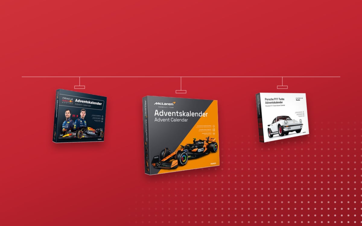 Advent calendars Racing: FRANZIS McLaren Racing 2025, Red Bull Oracle Racing by Franzis, Porsche 911 Turbo 2026