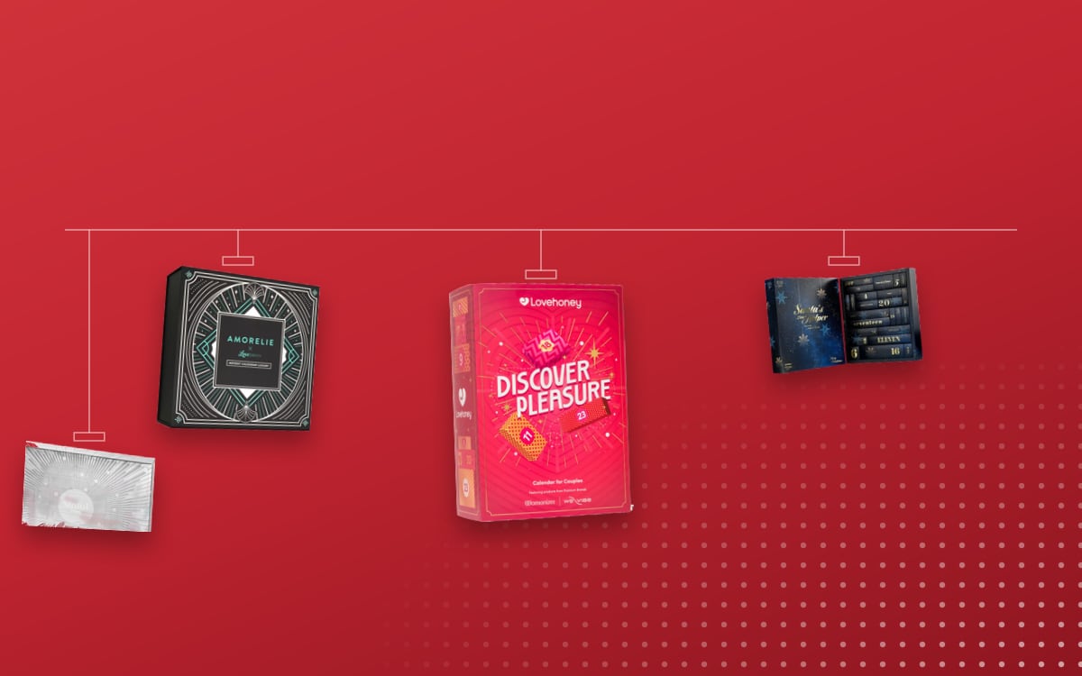 Advent calendars Sex Toys: Lovehoney Discover Pleasure 2025, AMORELIE Luxury Edition, EIS Deluxe Erotic 2024, Sinful Original 2026