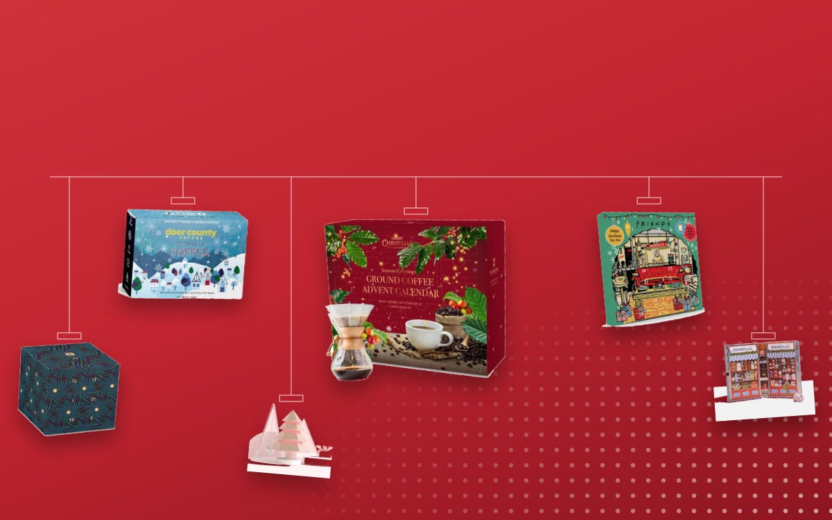 Advent calendars Coffee: Tilz 24 Days Flavoured Ground Coffee, Door County 12 Days of Coffee - Flavored Ground Full-Pot Bags, Kaffekapslen FRIENDS Nespresso capsule, Nespresso Original 2025, Grind Coffee Pod 2026, Néon 12 Coffees of Christmas 2026