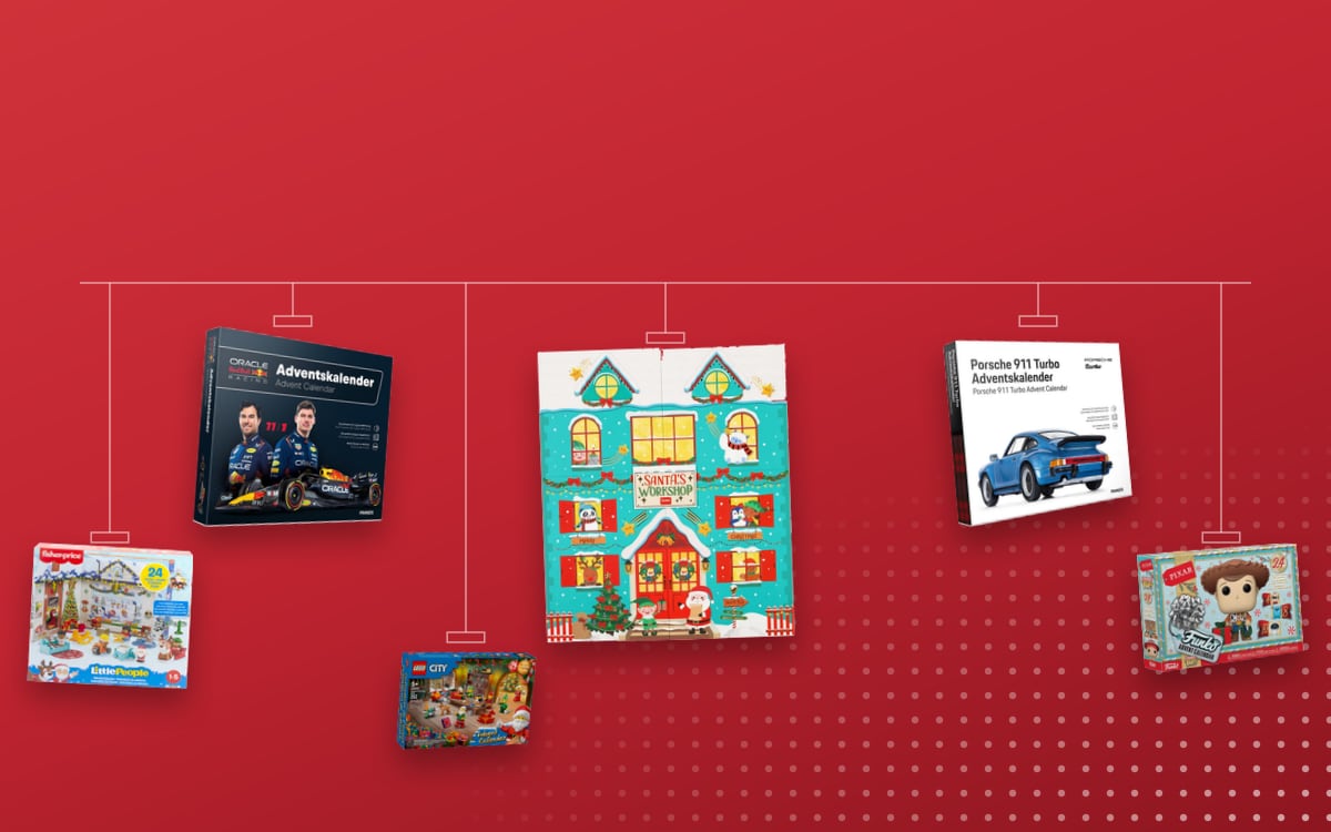 Advent calendars Toys: Legami 2024, Red Bull Oracle Racing by Franzis, Porsche 911 Turbo, Little People by Fisher-Price 2024, Funko Pop! Pixar Vinyl Figures 2024, LEGO City 2026