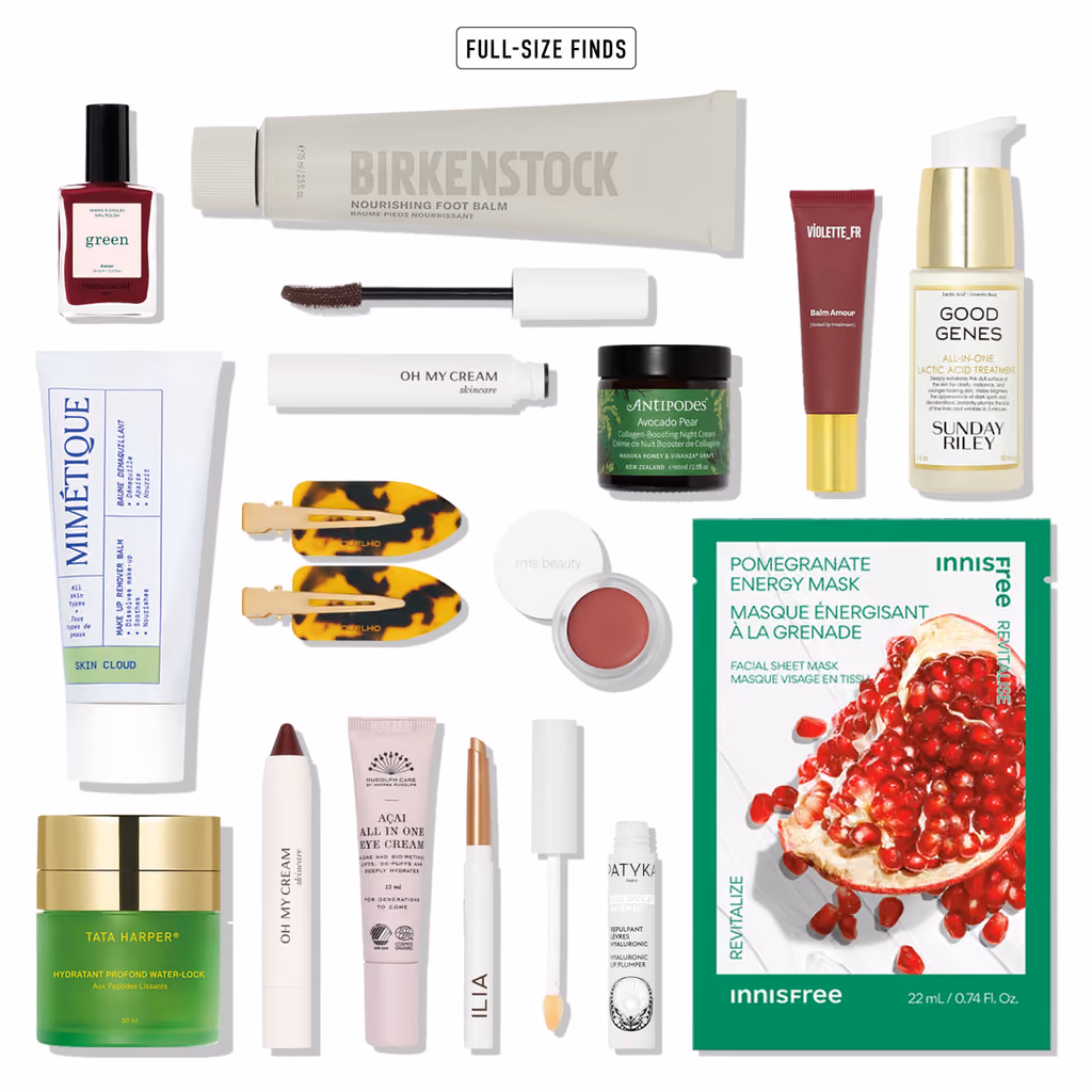 The full-size products from the calendar shown together