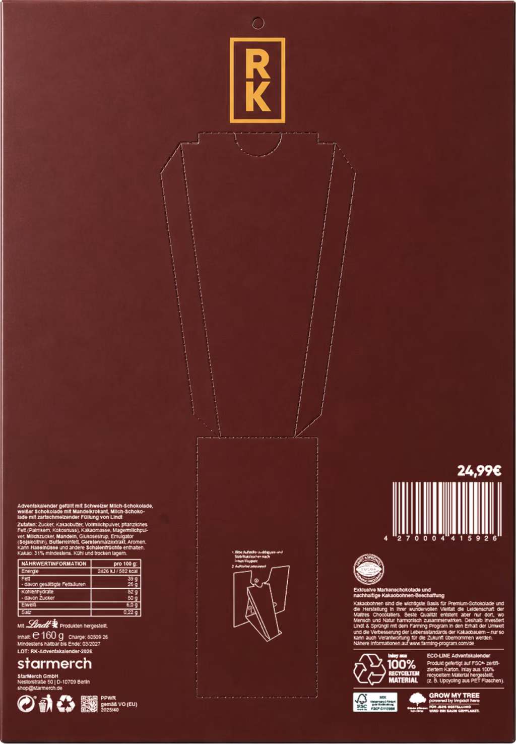 Roland Kaiser advent calendar 2026, the back of the box