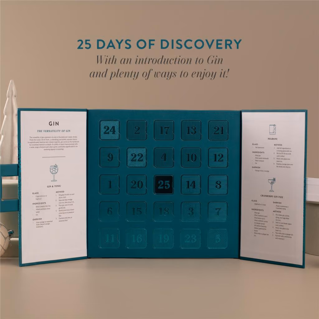 The box opened to its grid of 25 numbered doors