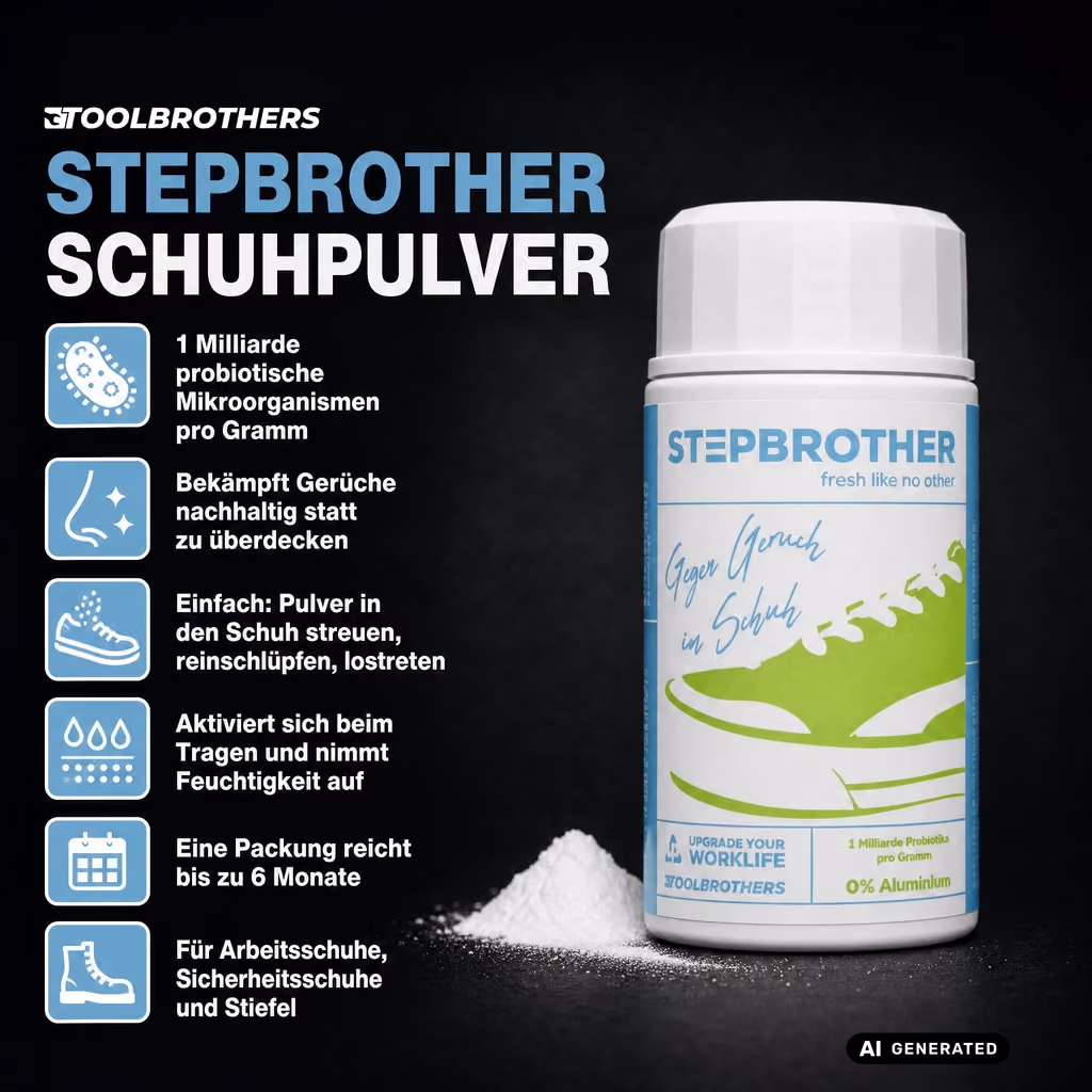 A tub of STEPBROTHER shoe powder