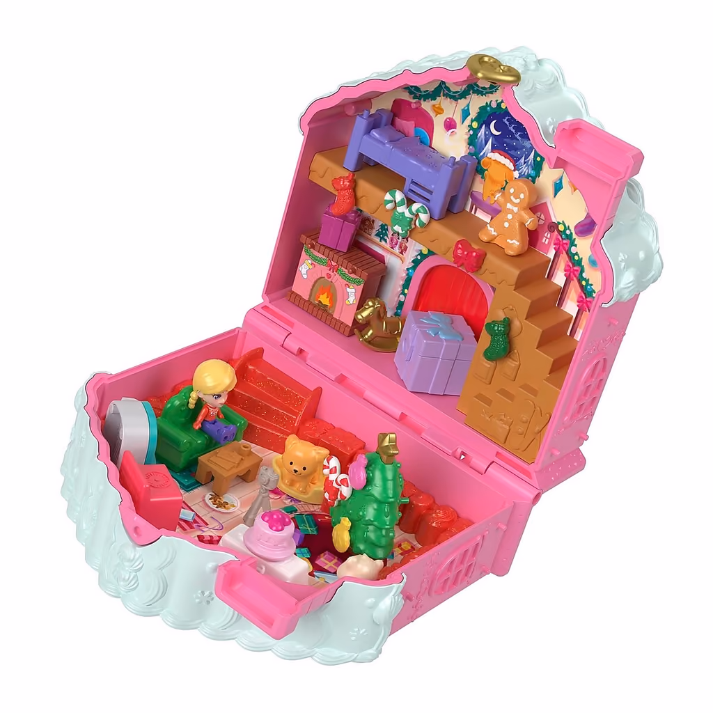The compact open with Polly by the fire, the tree and the furnished rooms