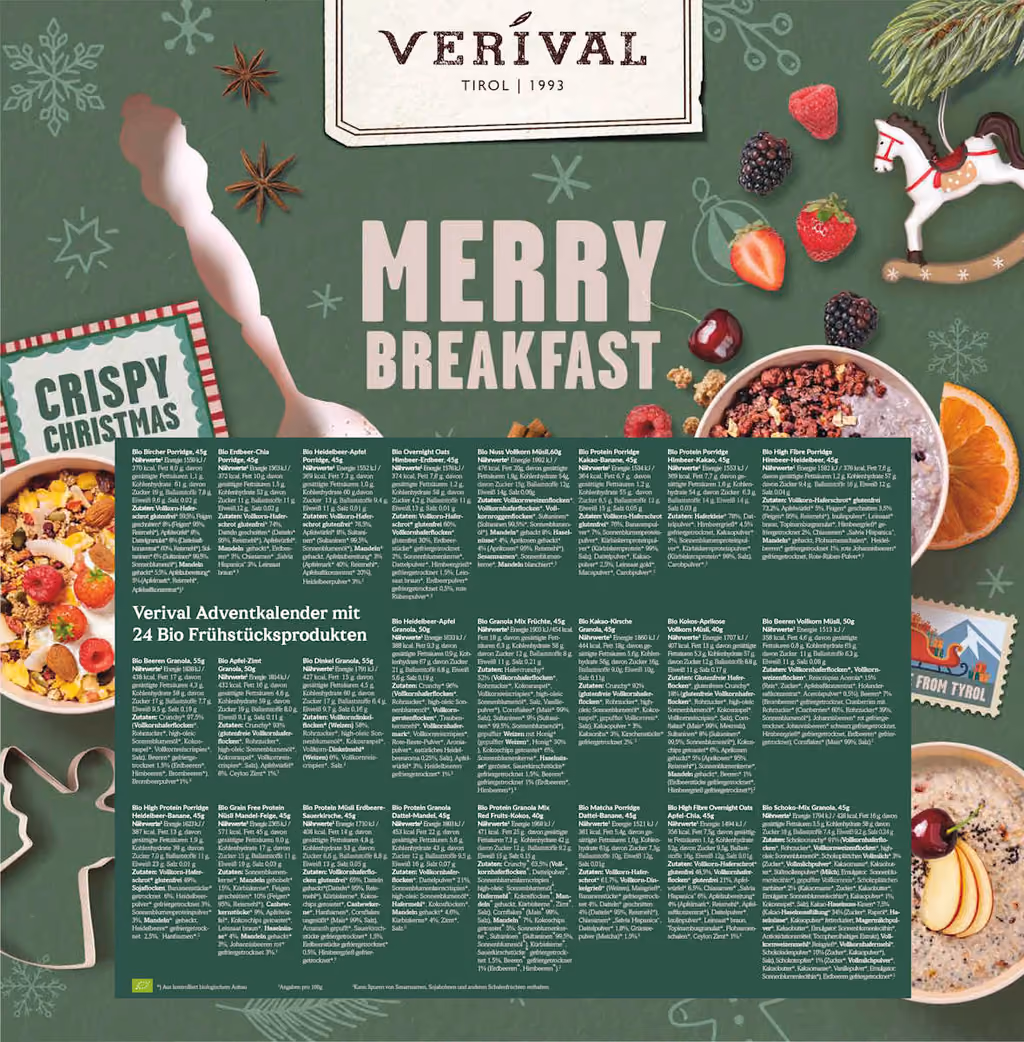 Verival Merry Breakfast advent calendar 2026, the portions