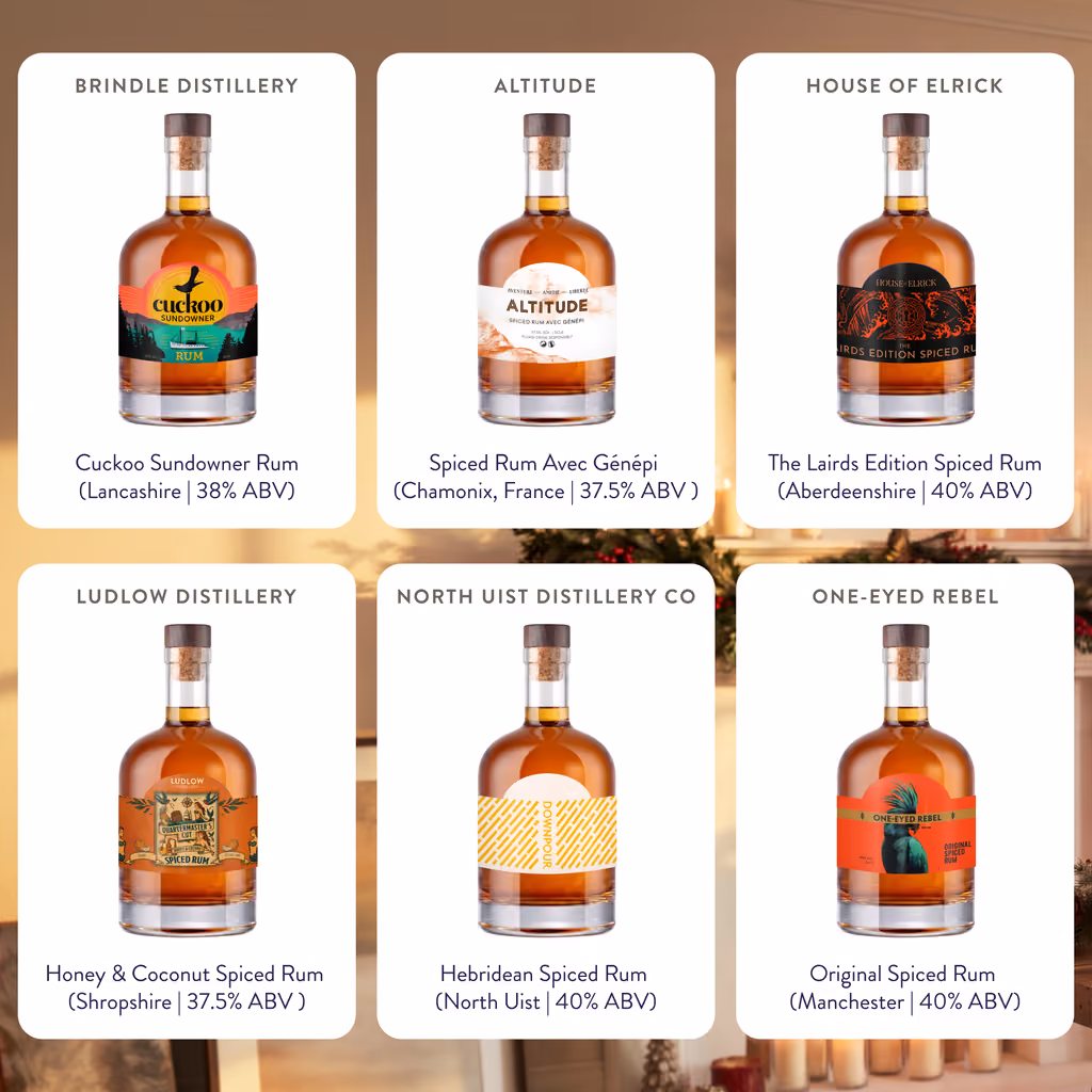 Six of the rums with their regions and strengths, Brindle to One-Eyed Rebel
