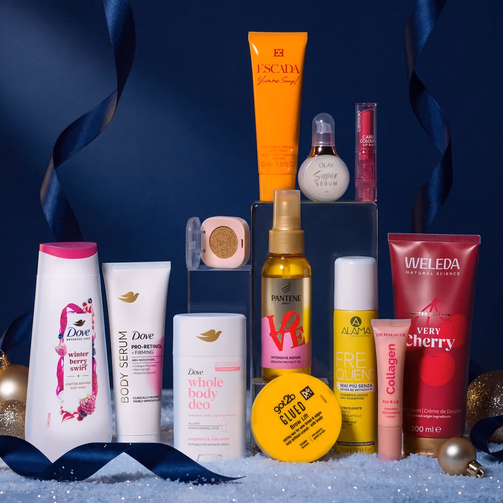 Shower and body care with a lip balm and hair fluid