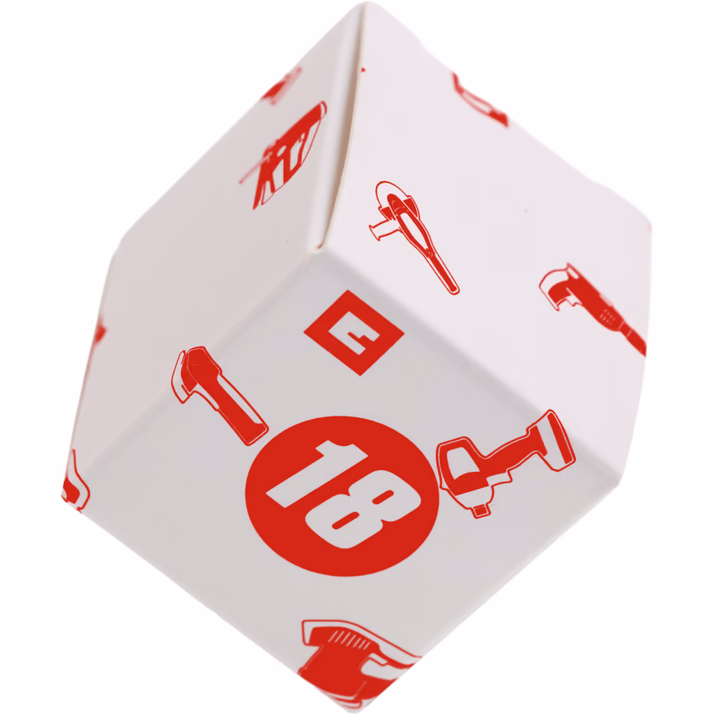 One of the white door boxes, number 18, printed with red tool outlines