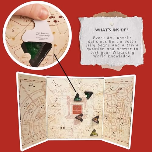 A door on the map opened to show a bag of Bertie Bott's beans and the trivia question printed inside