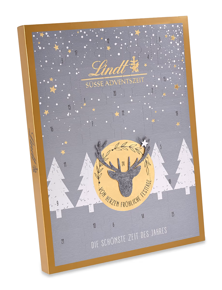 The other Filz Edition design: grey felt with a stag medallion, doors shut