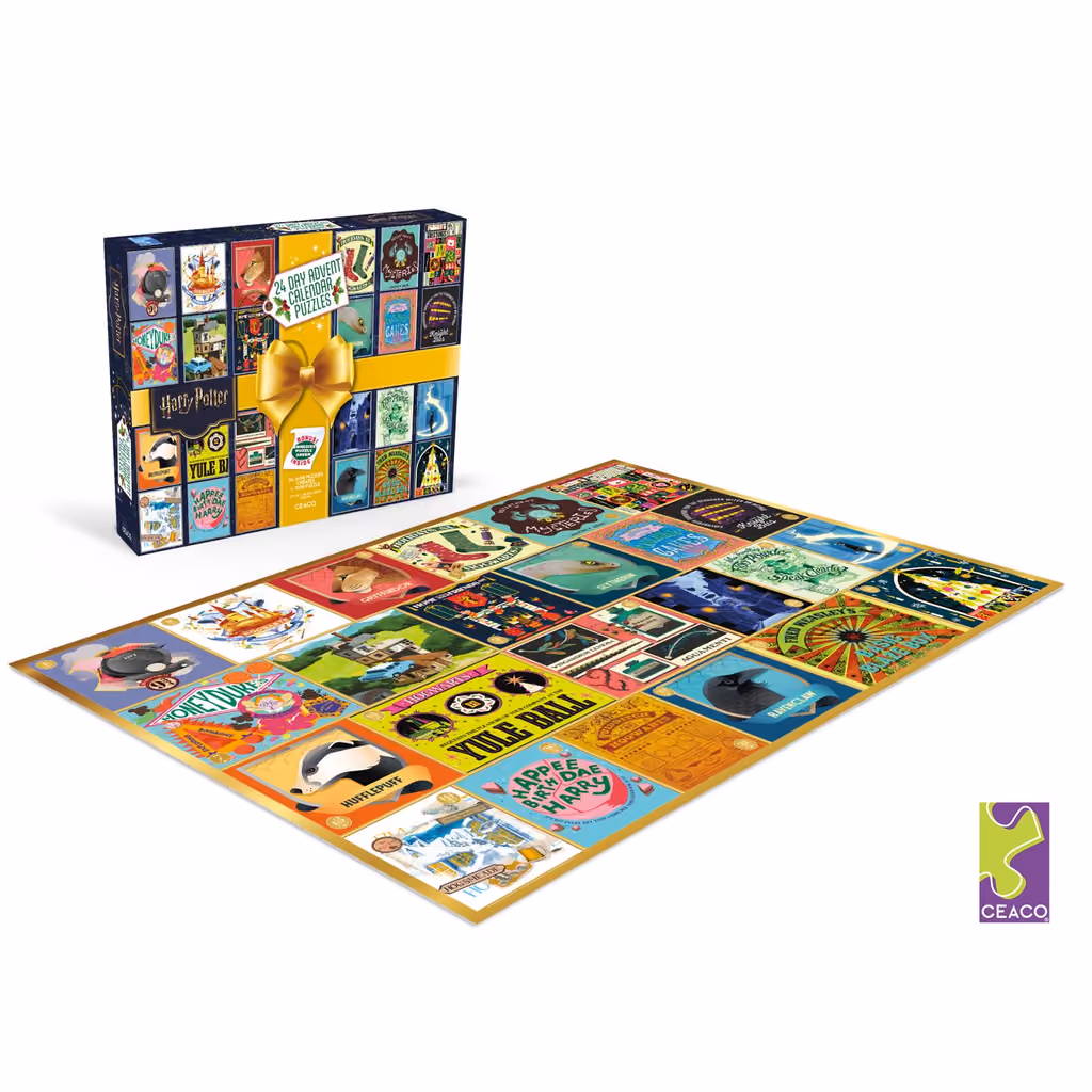 The box with the completed puzzle laid out in front