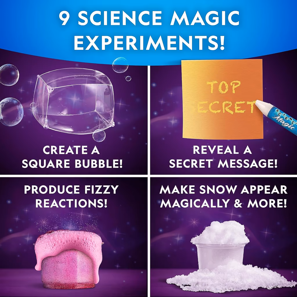 Amazon's card naming the science experiments in the National Geographic Magic calendar
