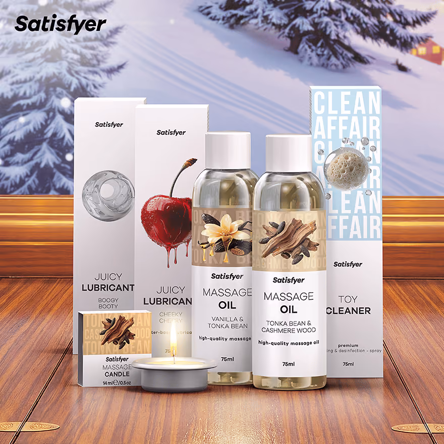 The massage oils, lubricants, candle and toy cleaner
