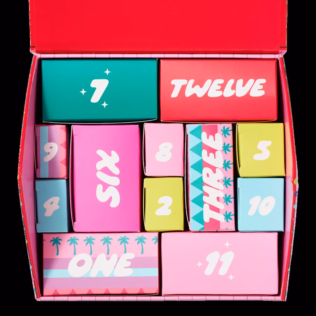 The roof lifted on twelve numbered boxes