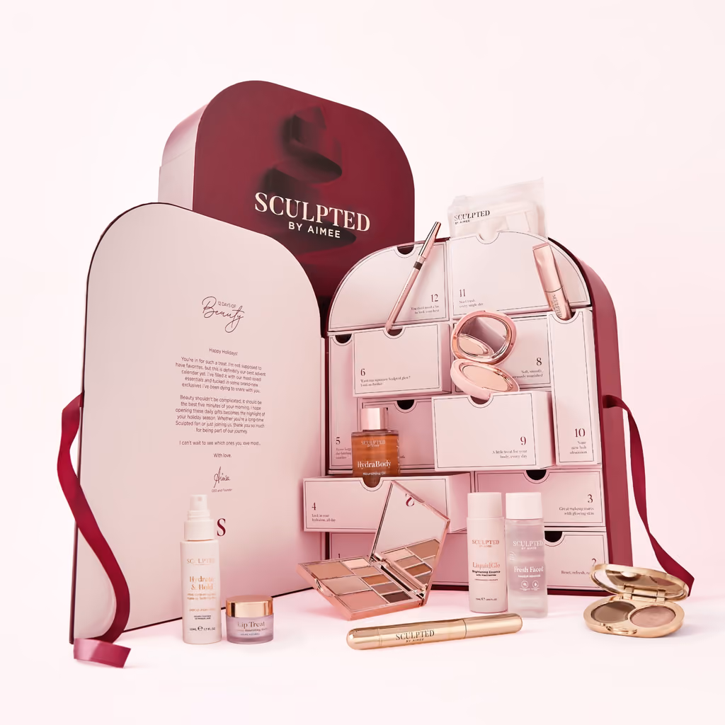 The Sculpted by Aimee 2026 calendar open with its twelve products
