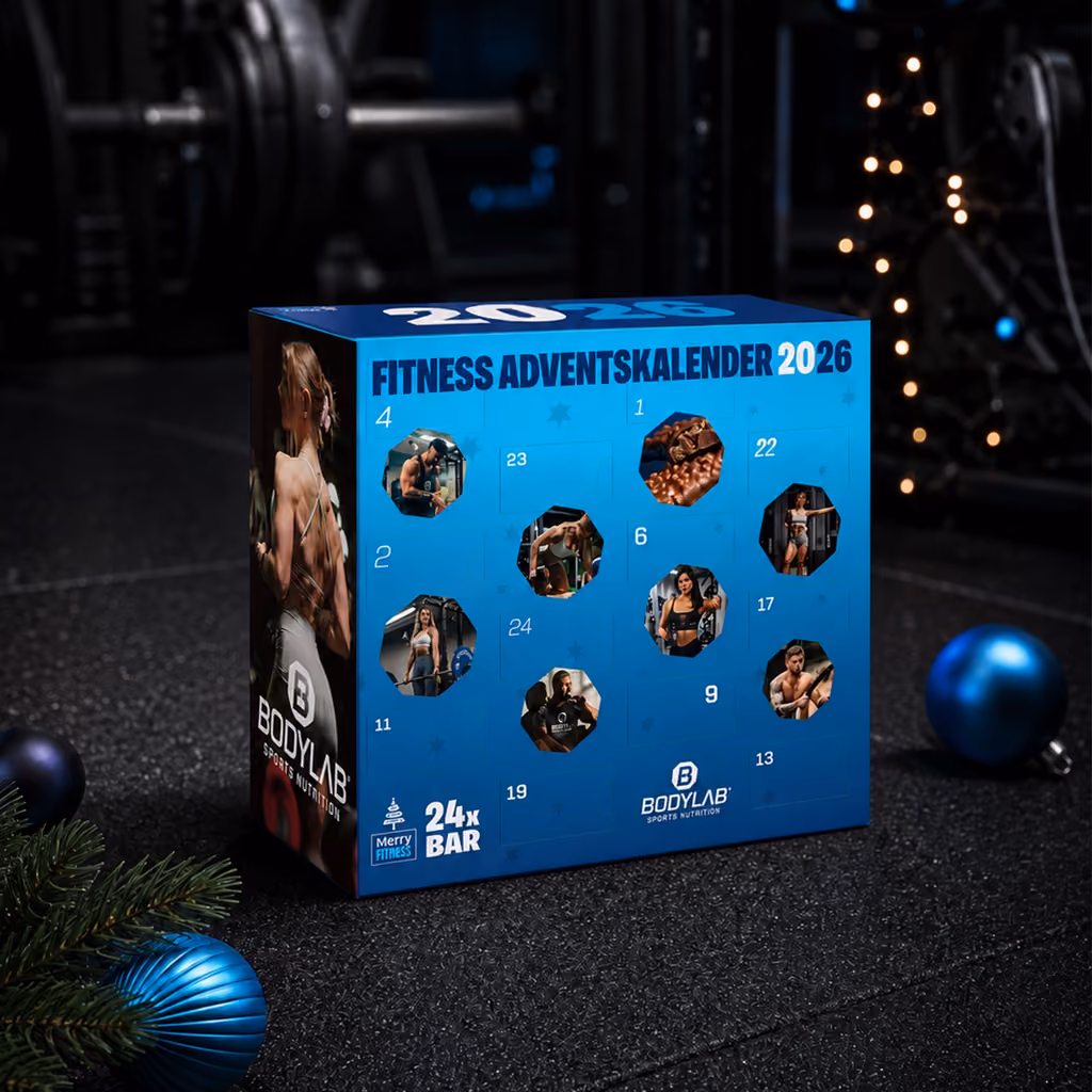 The blue 2026 box in a dark gym with blue baubles and fairy lights