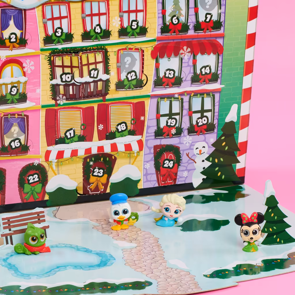 Figures standing on the snowy street printed inside the box