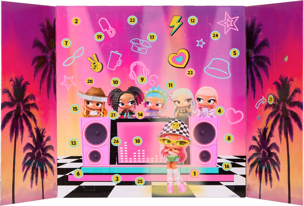 The box opened out into a pink festival stage with palm trees