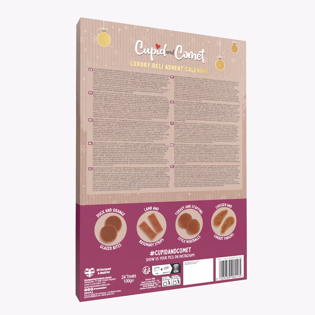Rosewood Luxury Deli advent calendar for dogs, the back of the box
