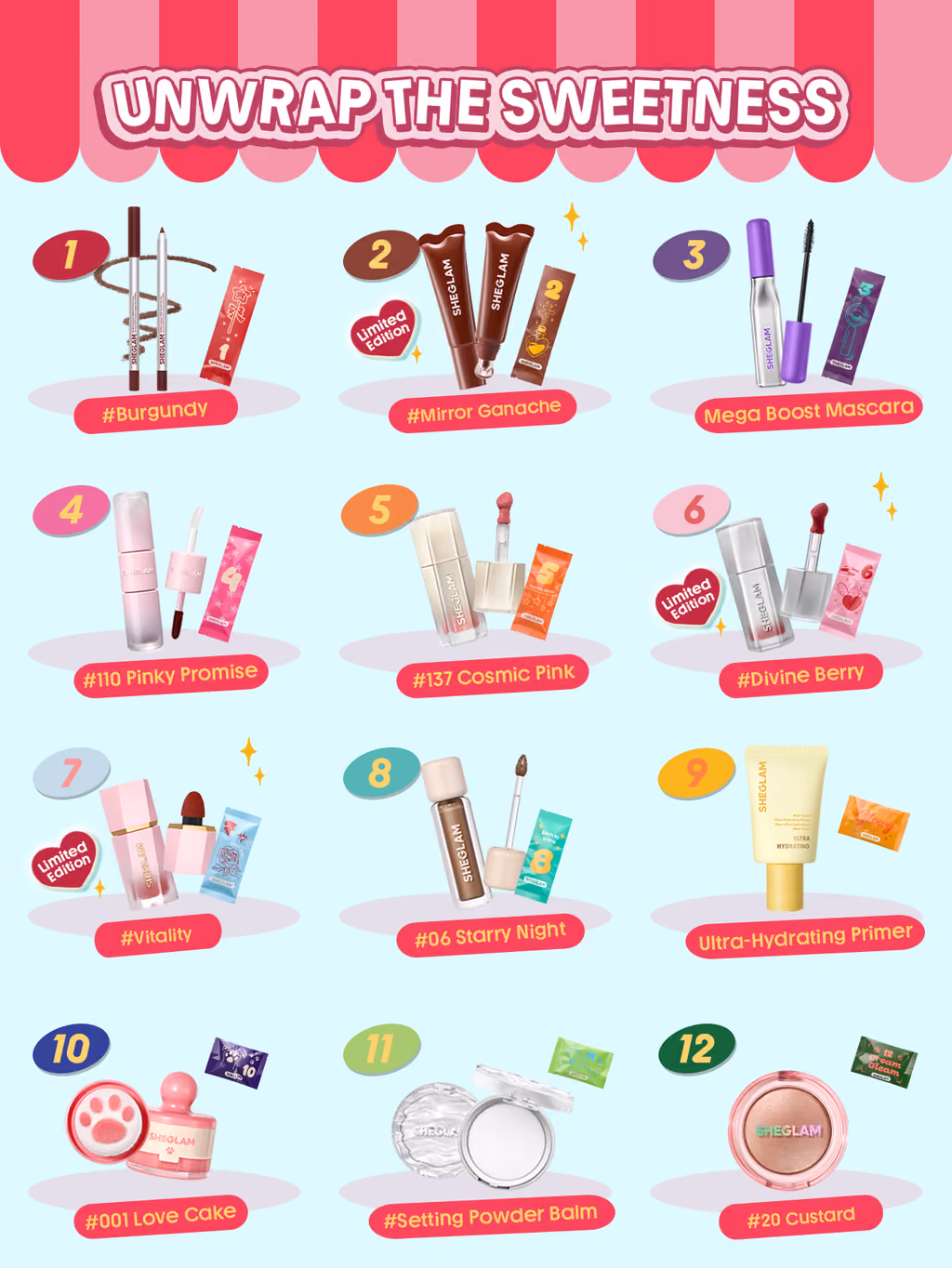 The three set-exclusive shades: Divine Berry, Mirror Ganache and Vitality