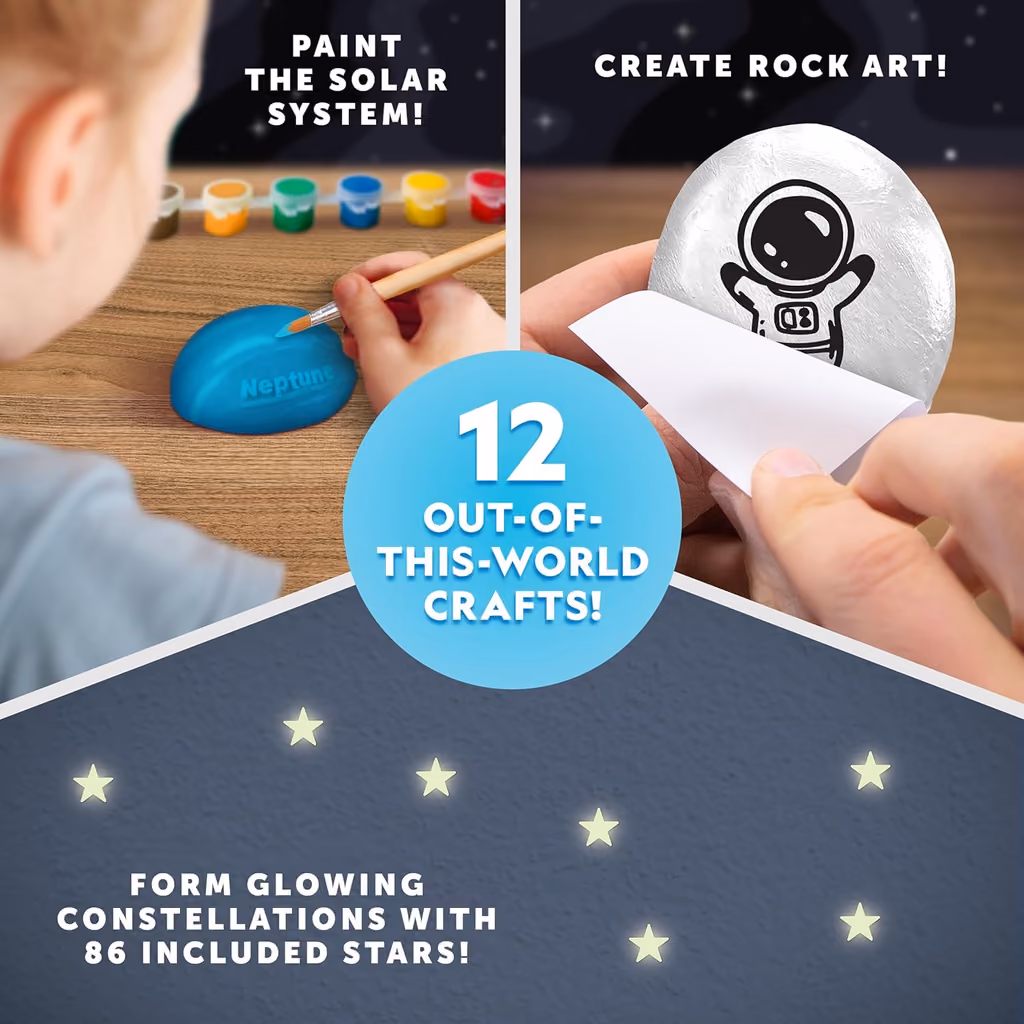 Amazon's card showing the planet painting, rock art and constellation crafts in the National Geographic Outer Space calendar