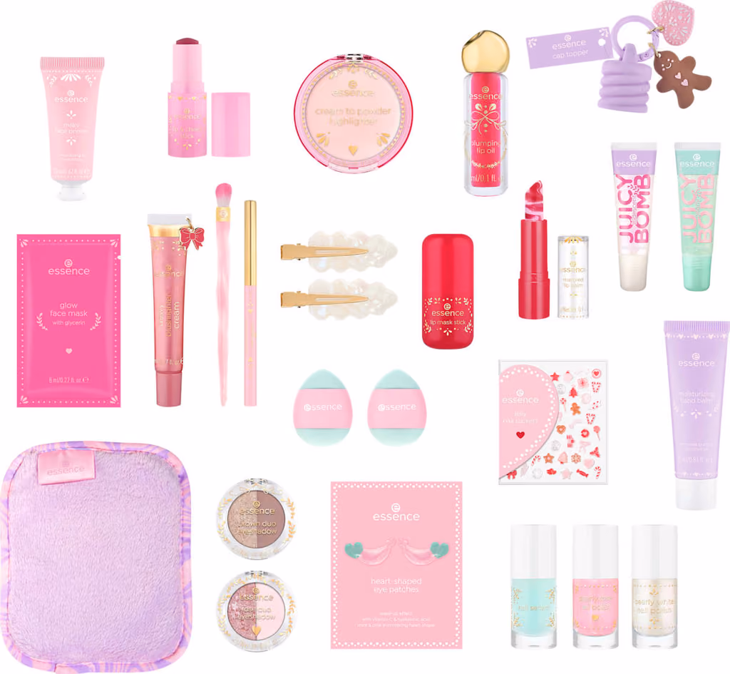 The makeup, polishes and tools laid out on black