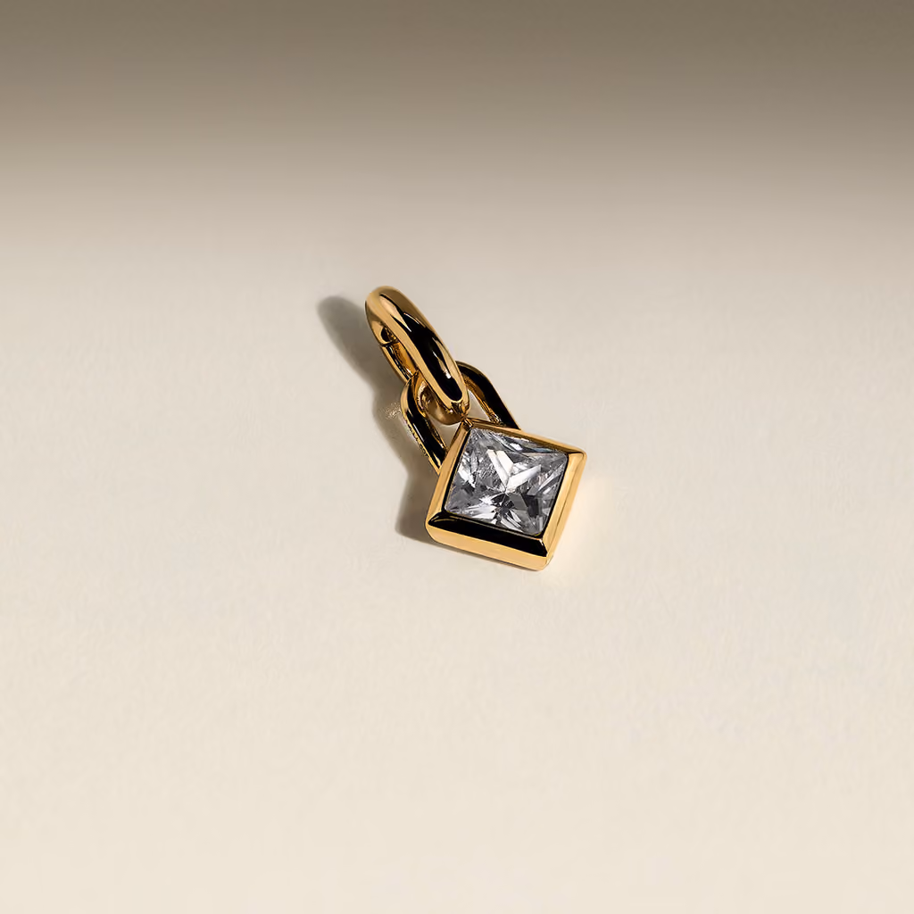 Astrid & Miyu Square Crystal Clip Charm in Gold