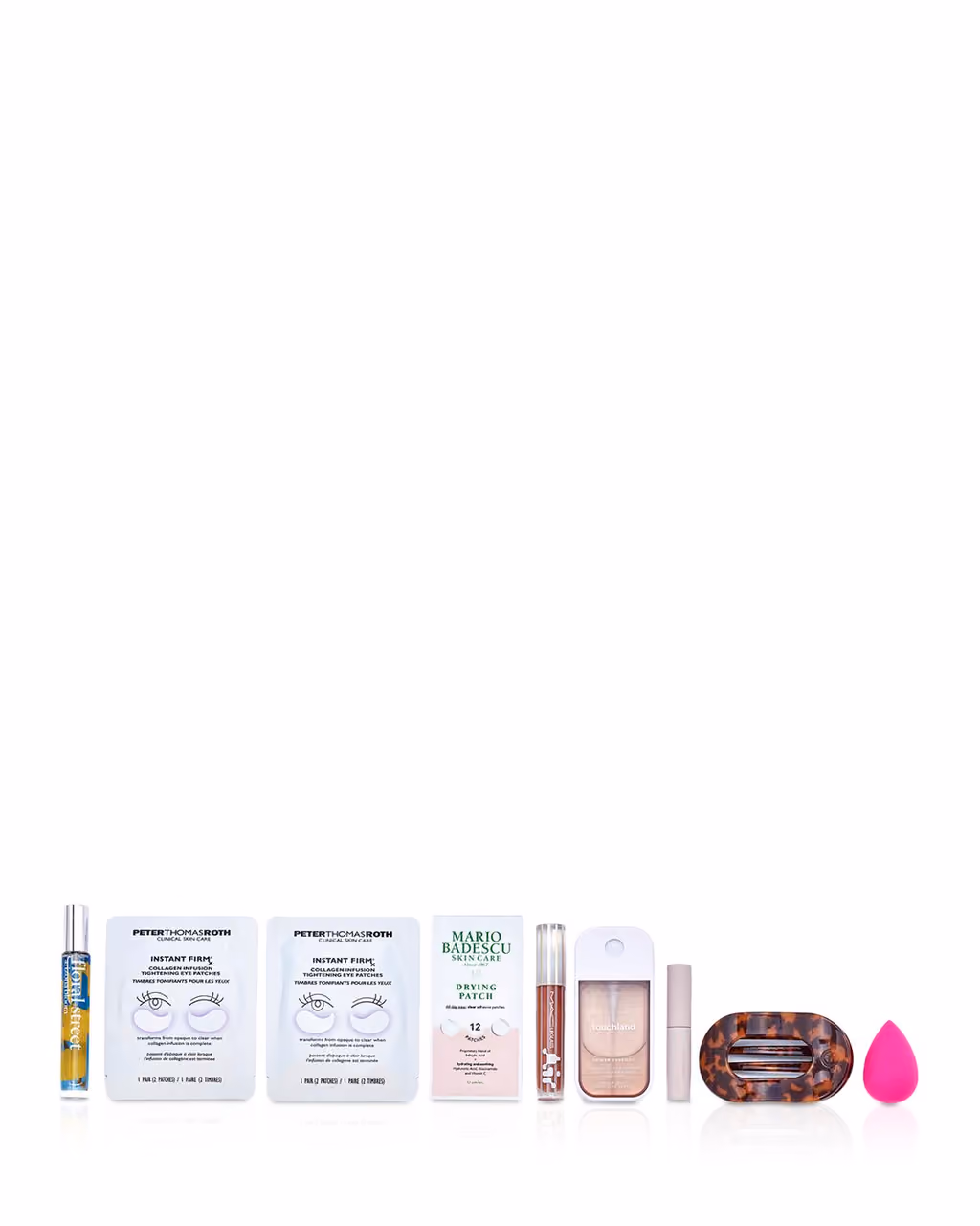 The eight products laid out