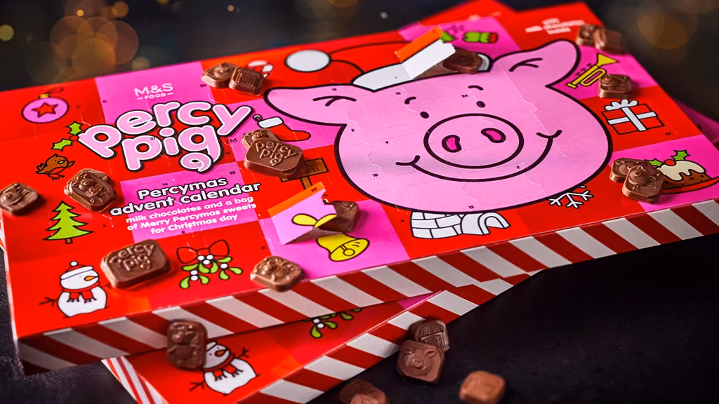 M&S Percy Pig Milk Chocolates advent calendar contents, photograph 1 of 1
