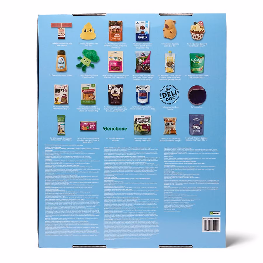 The back panel picturing every product inside