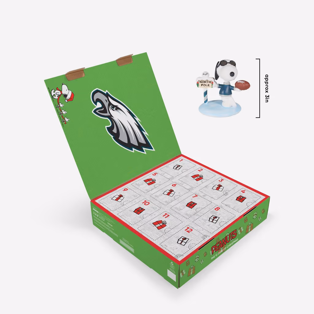 The Eagles box open, twelve numbered doors under a lid with the team logo