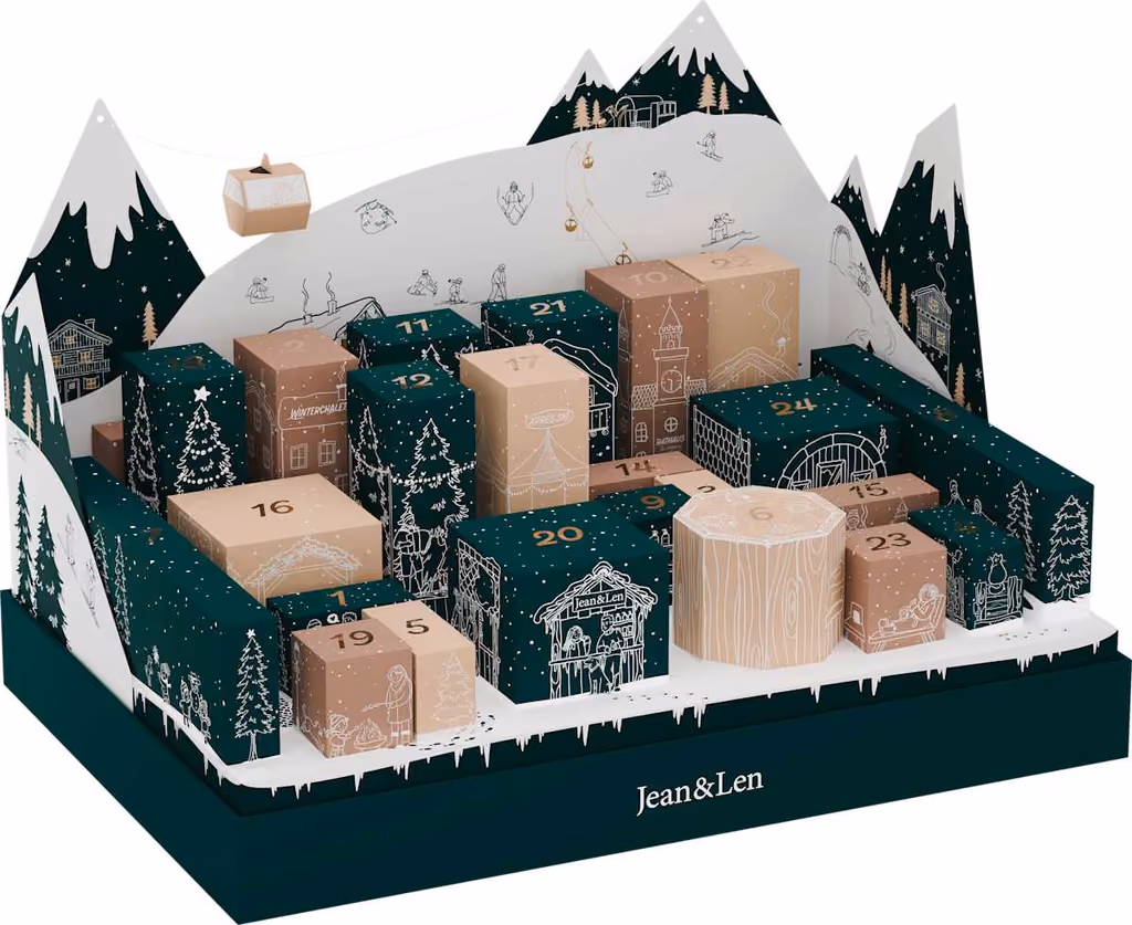 Jean & Len advent calendar 2026 built into its 3D winter landscape