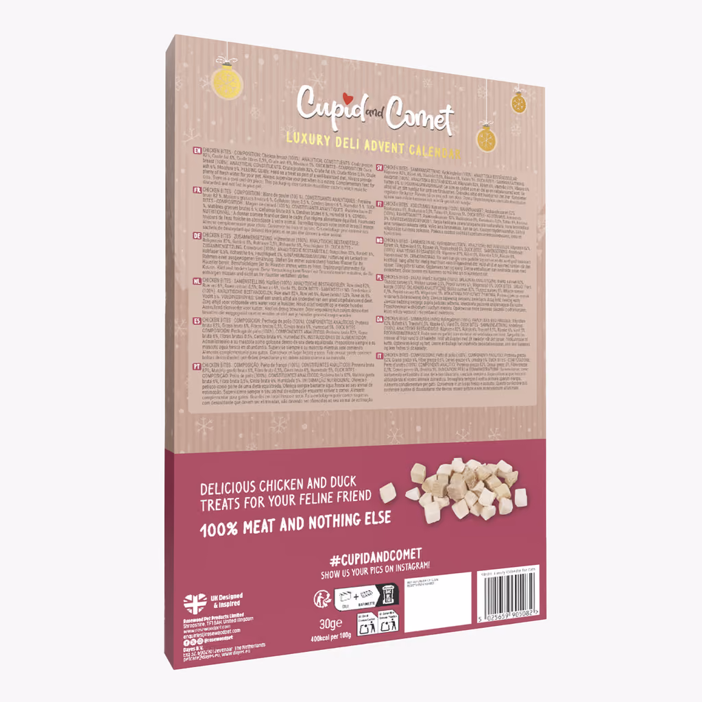 Rosewood Luxury 100% Meat advent calendar for cats, the back of the box