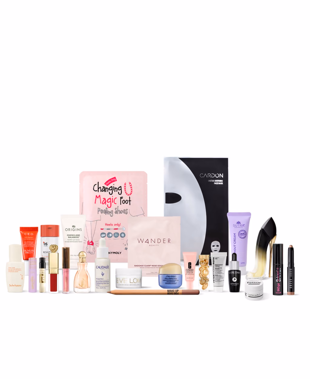 The 25 products laid out