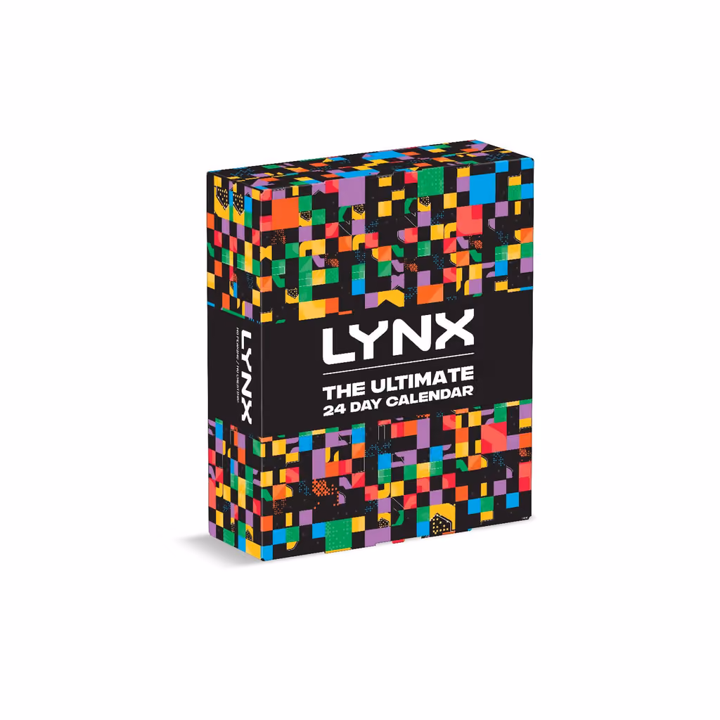 The Lynx 24 Day advent calendar box at an angle