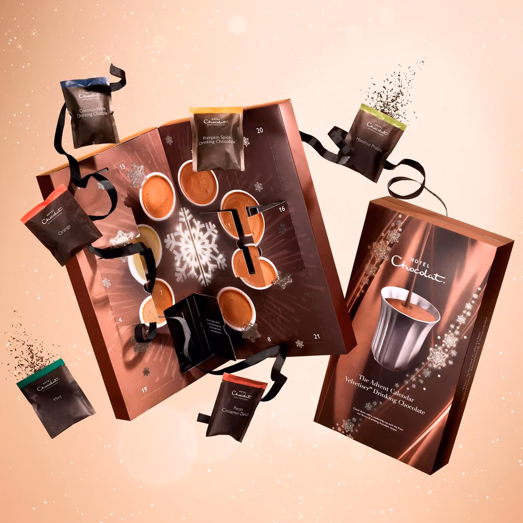 Hotel Chocolat Velvetiser Drinking Chocolate Advent Calendar 2024 open