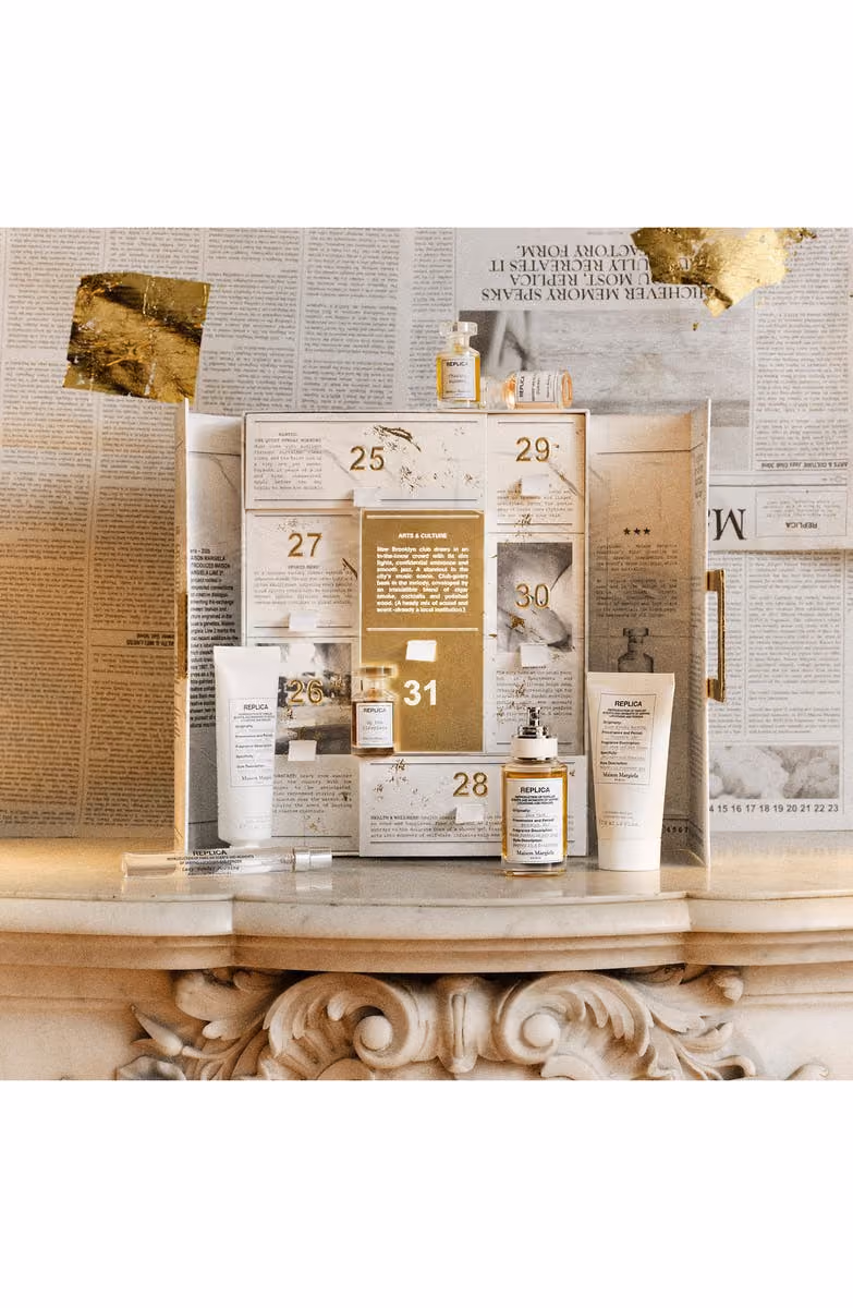 The Maison Margiela REPLICA holiday calendar styled on a marble mantel