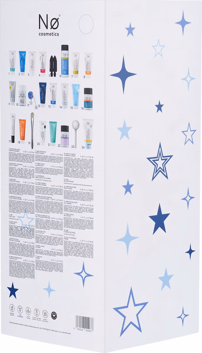 The back of the box with the 24 items numbered and listed