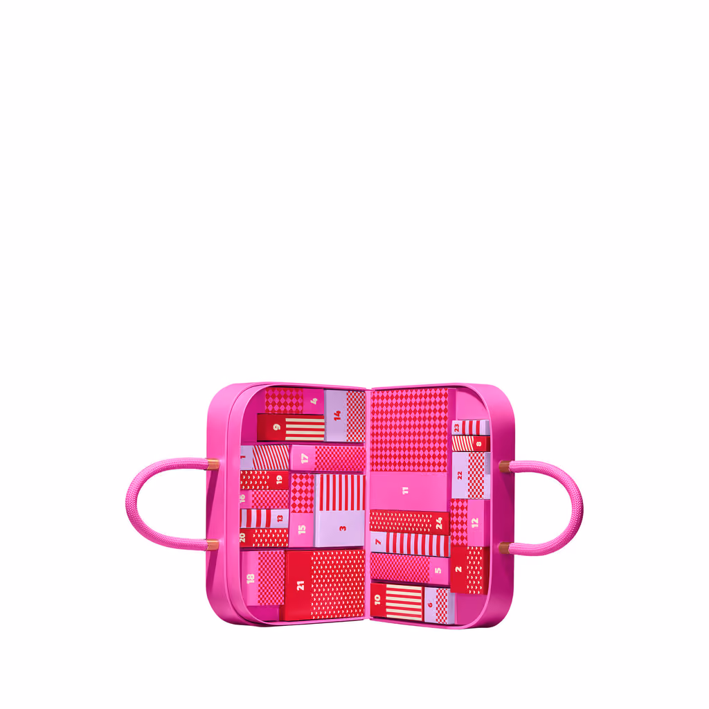 The case open, its printed drawers showing
