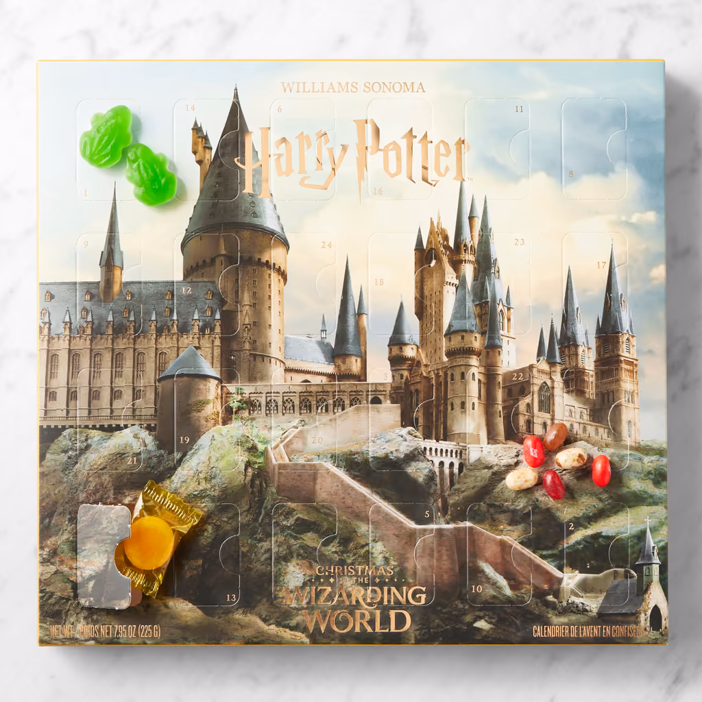 The Harry Potter x Williams Sonoma calendar open with its sweets