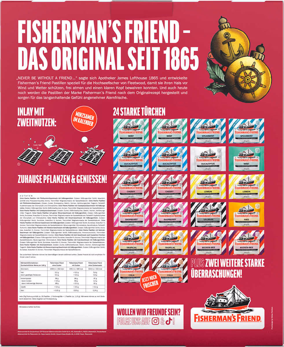 Fisherman's Friend advent calendar 2026, the packs and the tin