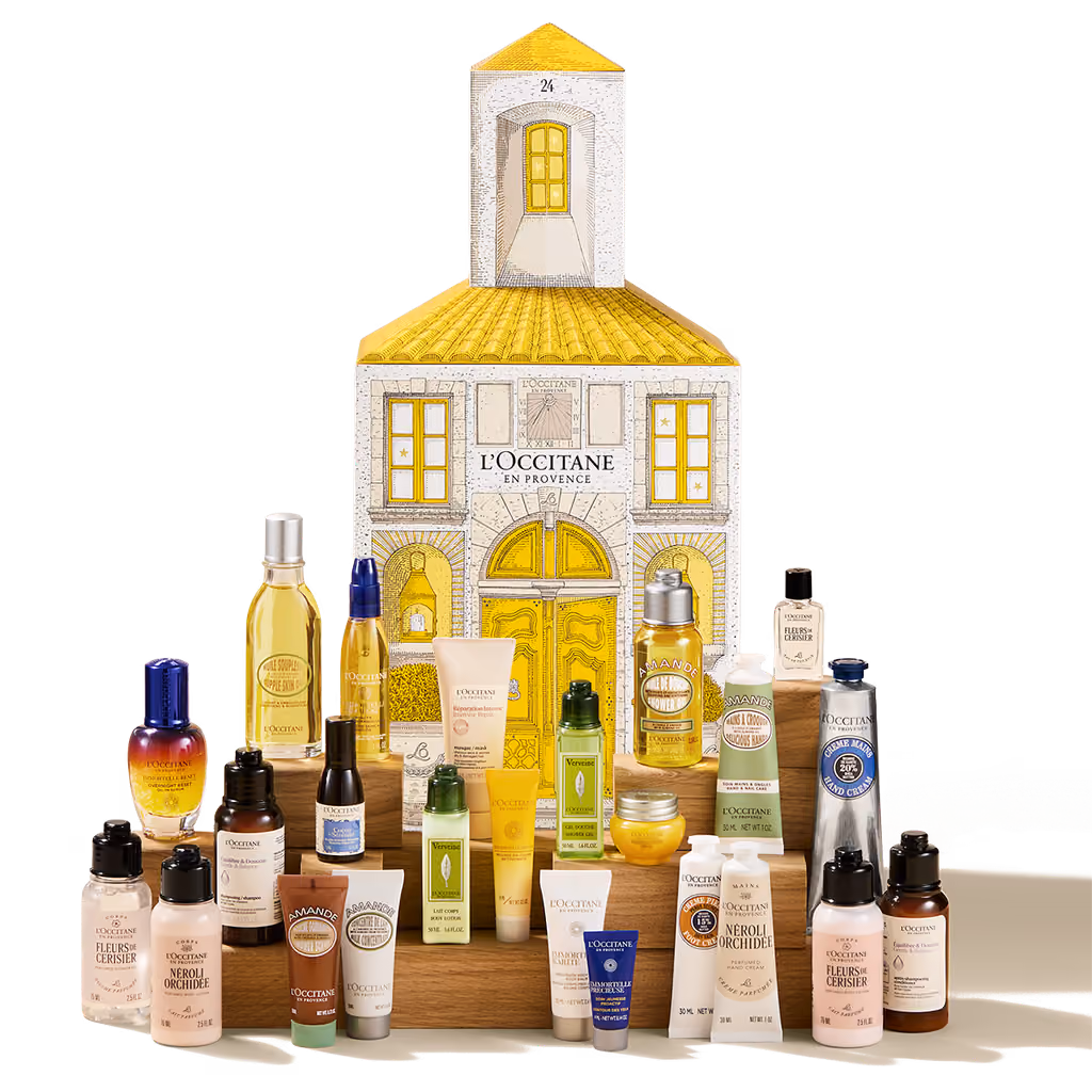 L'Occitane Luxury Advent Calendar 2025 with the 24 products in front