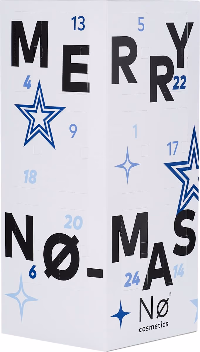 The tall white box with its numbered doors and MERRY NØ-MAS lettering